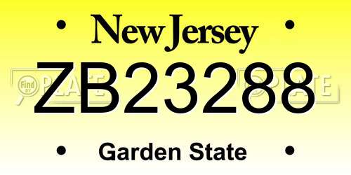 ZB23288 New Jersey License Plate