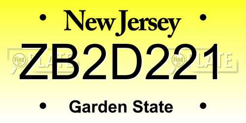 ZB2D221 New Jersey License Plate