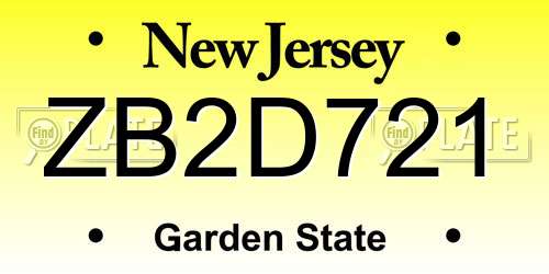 ZB2D721 New Jersey License Plate