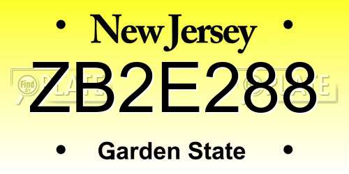ZB2E288 New Jersey License Plate