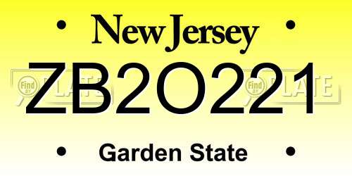 ZB2O221 New Jersey License Plate
