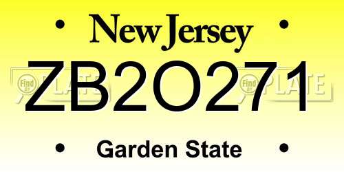 ZB2O271 New Jersey License Plate