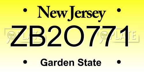 ZB2O771 New Jersey License Plate