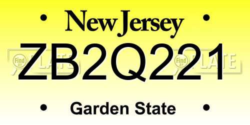 ZB2Q221 New Jersey License Plate