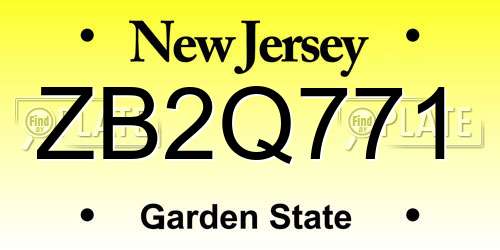 ZB2Q771 New Jersey License Plate