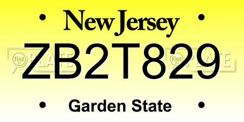 ZB2T829 New Jersey License Plate