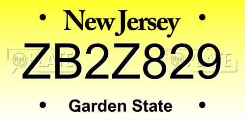 ZB2Z829 New Jersey License Plate