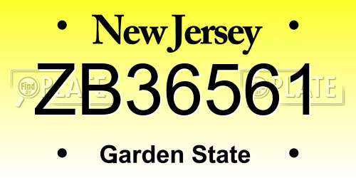 ZB36561 New Jersey License Plate