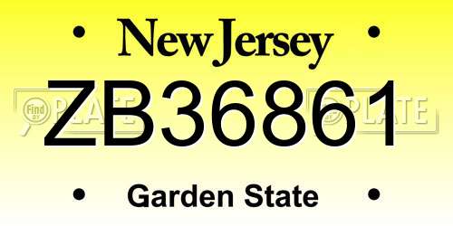 ZB36861 New Jersey License Plate