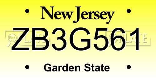 ZB3G561 New Jersey License Plate
