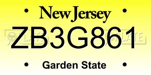 ZB3G861 New Jersey License Plate