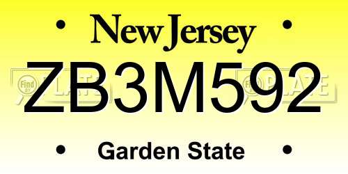 ZB3M592 New Jersey License Plate