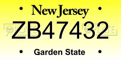 ZB47432 New Jersey License Plate