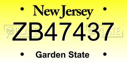 ZB47437 New Jersey License Plate