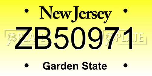 ZB50971 New Jersey License Plate
