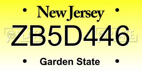 ZB5D446 New Jersey License Plate
