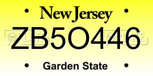 ZB5O446 New Jersey License Plate