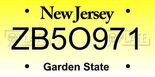 ZB5O971 New Jersey License Plate