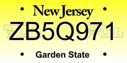 ZB5Q971 New Jersey License Plate
