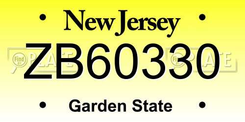 ZB60330 New Jersey License Plate