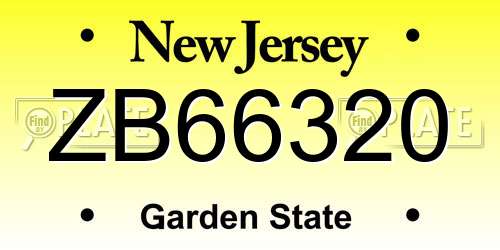 ZB66320 New Jersey License Plate
