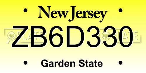 ZB6D330 New Jersey License Plate