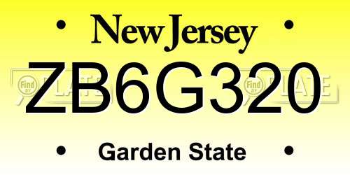 ZB6G320 New Jersey License Plate