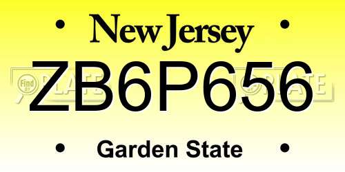 ZB6P656 New Jersey License Plate