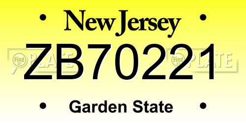 ZB70221 New Jersey License Plate