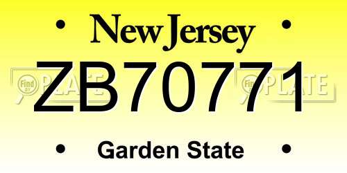 ZB70771 New Jersey License Plate