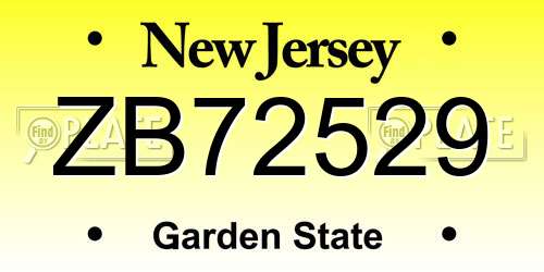 ZB72529 New Jersey License Plate