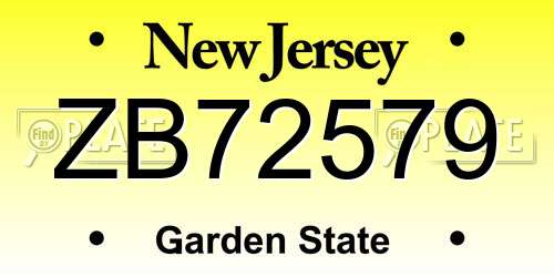 ZB72579 New Jersey License Plate