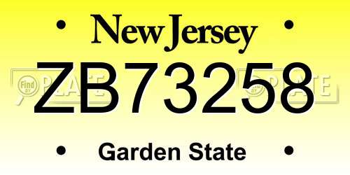 ZB73258 New Jersey License Plate