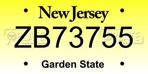 ZB73755 New Jersey License Plate