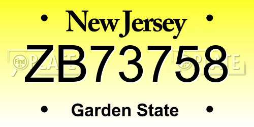 ZB73758 New Jersey License Plate