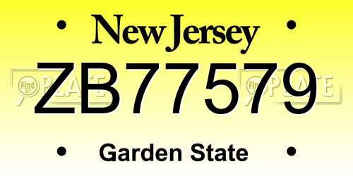 ZB77579 New Jersey License Plate