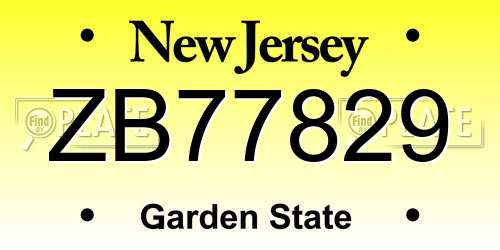 ZB77829 New Jersey License Plate