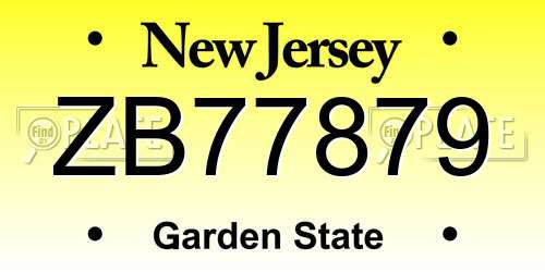 ZB77879 New Jersey License Plate