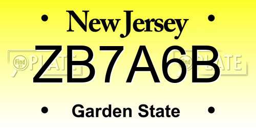 ZB7A6B New Jersey License Plate