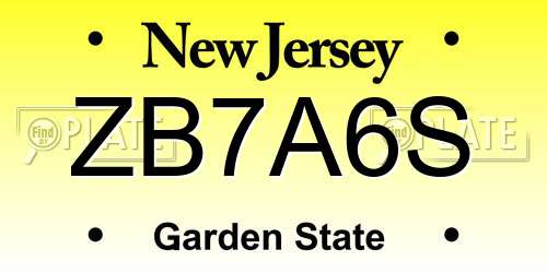 ZB7A6S New Jersey License Plate