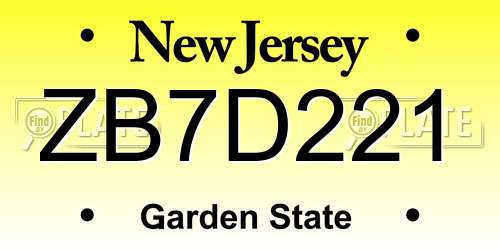 ZB7D221 New Jersey License Plate