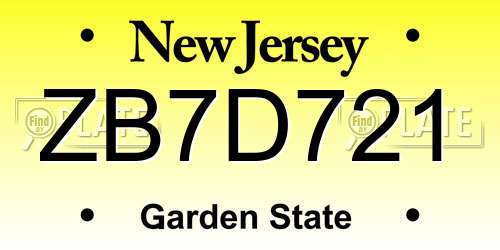 ZB7D721 New Jersey License Plate
