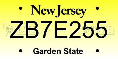 ZB7E255 New Jersey License Plate