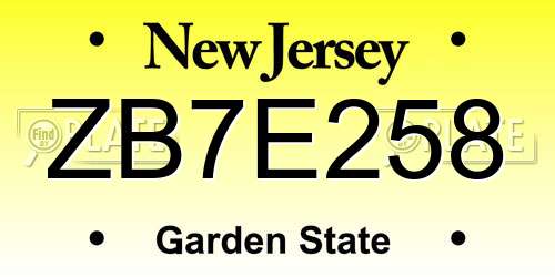 ZB7E258 New Jersey License Plate
