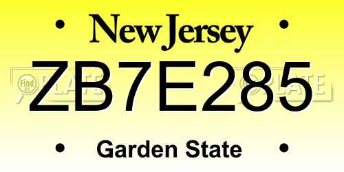 ZB7E285 New Jersey License Plate