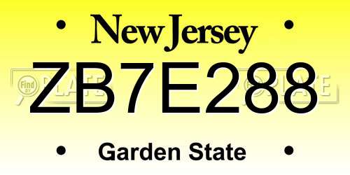 ZB7E288 New Jersey License Plate