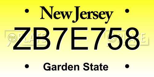 ZB7E758 New Jersey License Plate