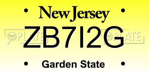 ZB7I2G New Jersey License Plate