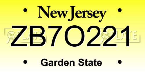 ZB7O221 New Jersey License Plate