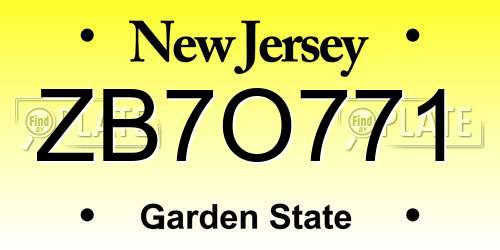 ZB7O771 New Jersey License Plate